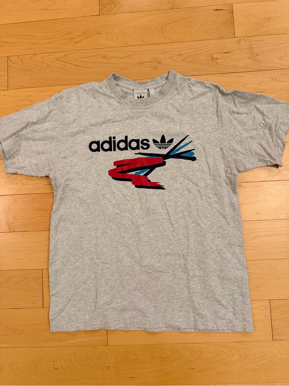 adidas Originals Men's Large Trefoil Graphic T-Shirt Heather Grey Abstract Art L